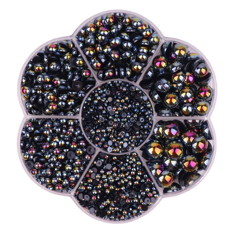 YAKA 3000PCS 1 Box 7Sizes Round Flatback Half Pearls Bead Loose Beads Gem Scrapbook Craft (Half Beads/AB Bright Color) (Black) - Image 1